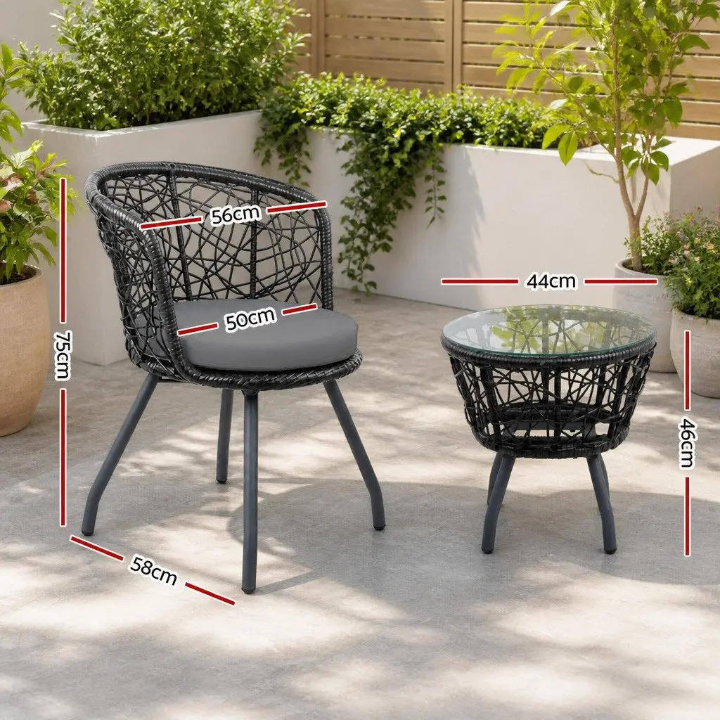3 Piece Outdoor Rattan Bistro Set Patio Garden Use Black