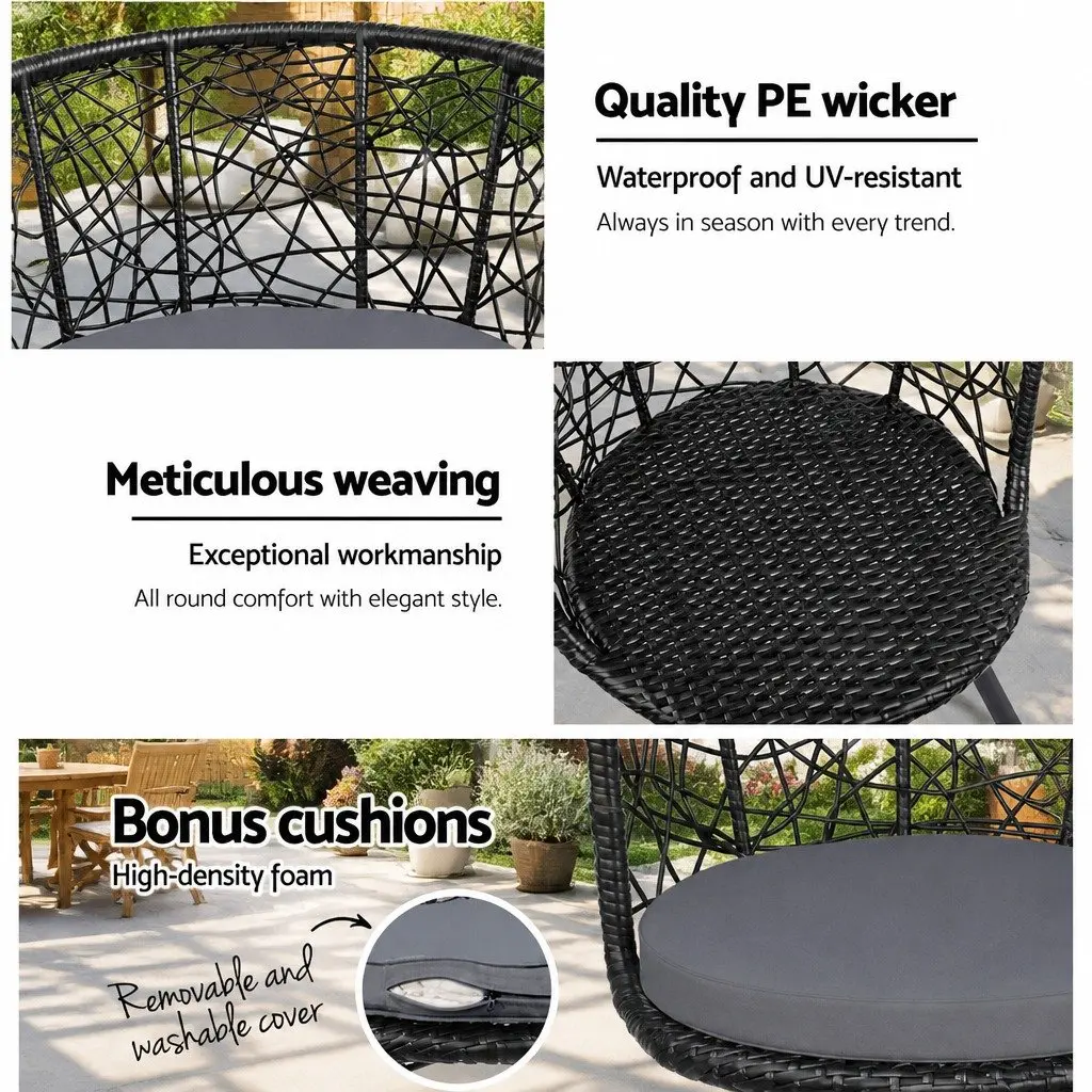 3 Piece Outdoor Rattan Bistro Set Patio Garden Use Black