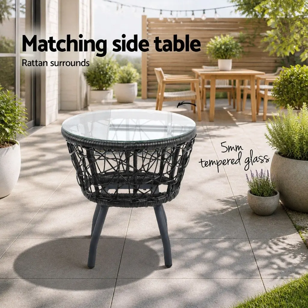 3 Piece Outdoor Rattan Bistro Set Patio Garden Use Black
