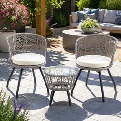 3PC Outdoor Rattan Bistro Set with Dimensions and Specs