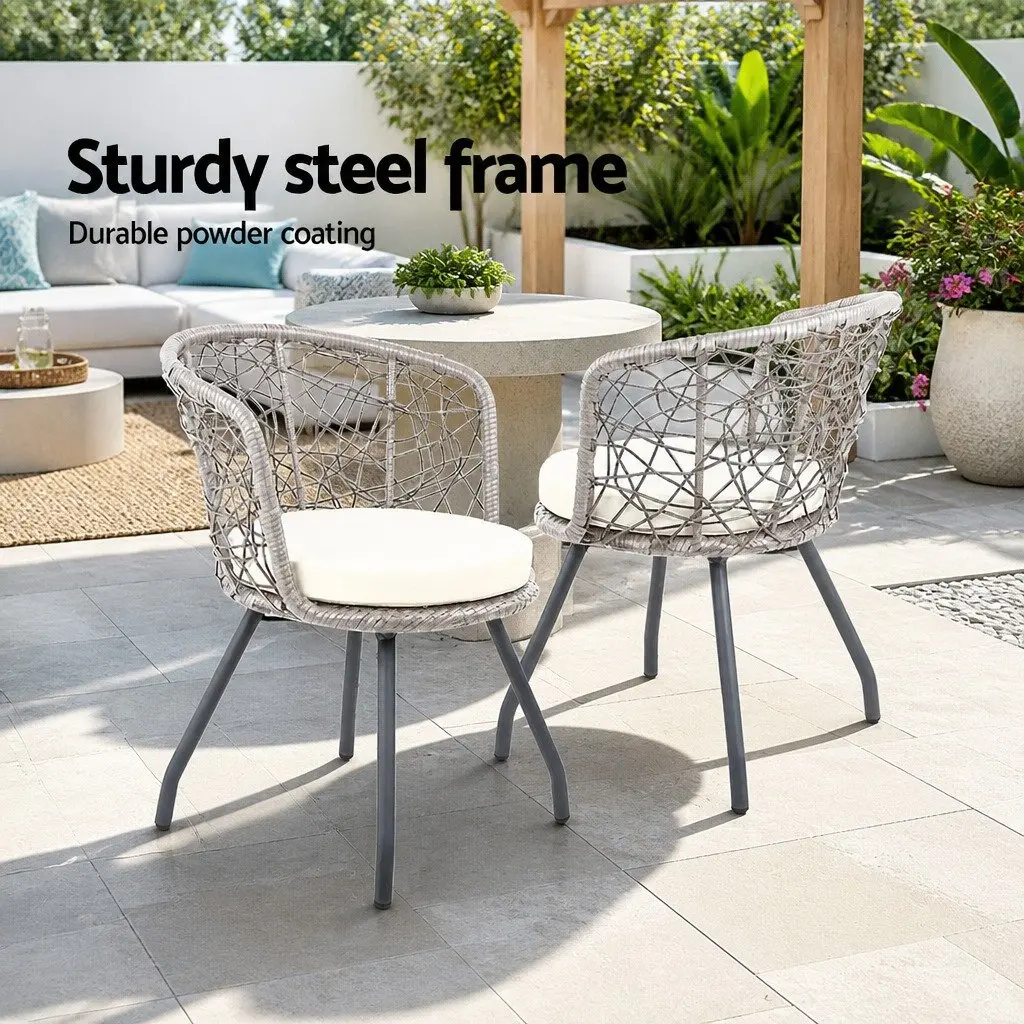 3PC Outdoor Rattan Bistro Set Patio Garden Furniture Round Table Chairs Grey
