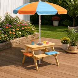 Kids Picnic Table Bench Set Outdoor Indoor Play Furniture with Umbrella Storage