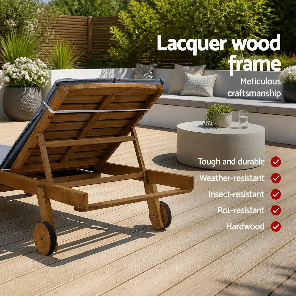 Wooden Sun Lounge Outdoor Lounger Day Bed Adjustable Backrest Grey
