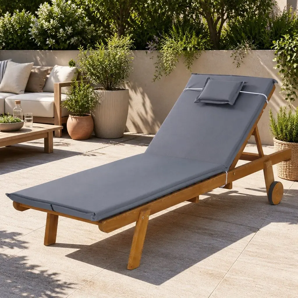 Wooden Sun Lounge Outdoor Lounger Day Bed Adjustable Backrest Grey