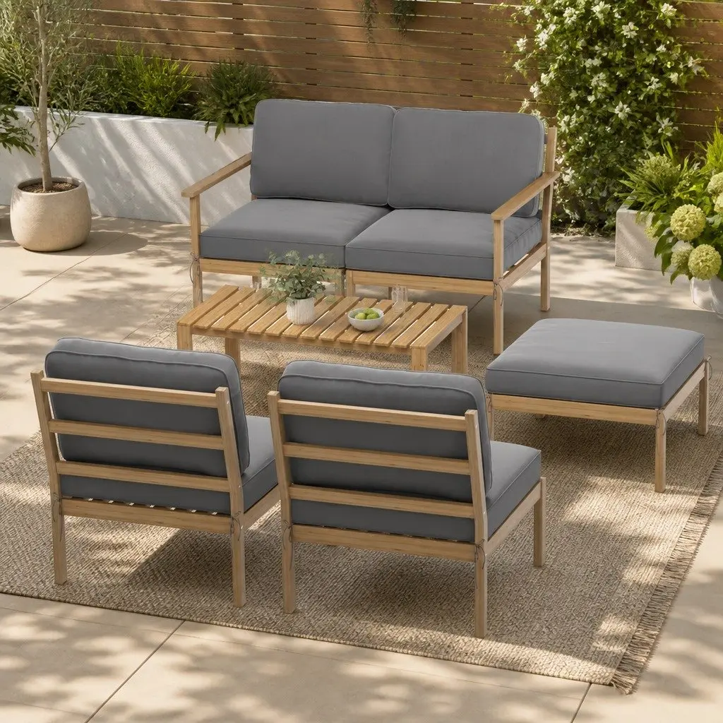 Outdoor Sofa Set for Garden 6 Piece 5-Seater Wooden Lounge