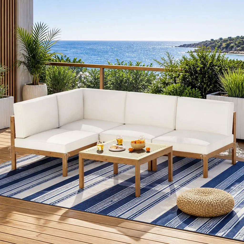 Outdoor Sofa Set for Garden 4 Seater Wooden Lounge with Coffee Table