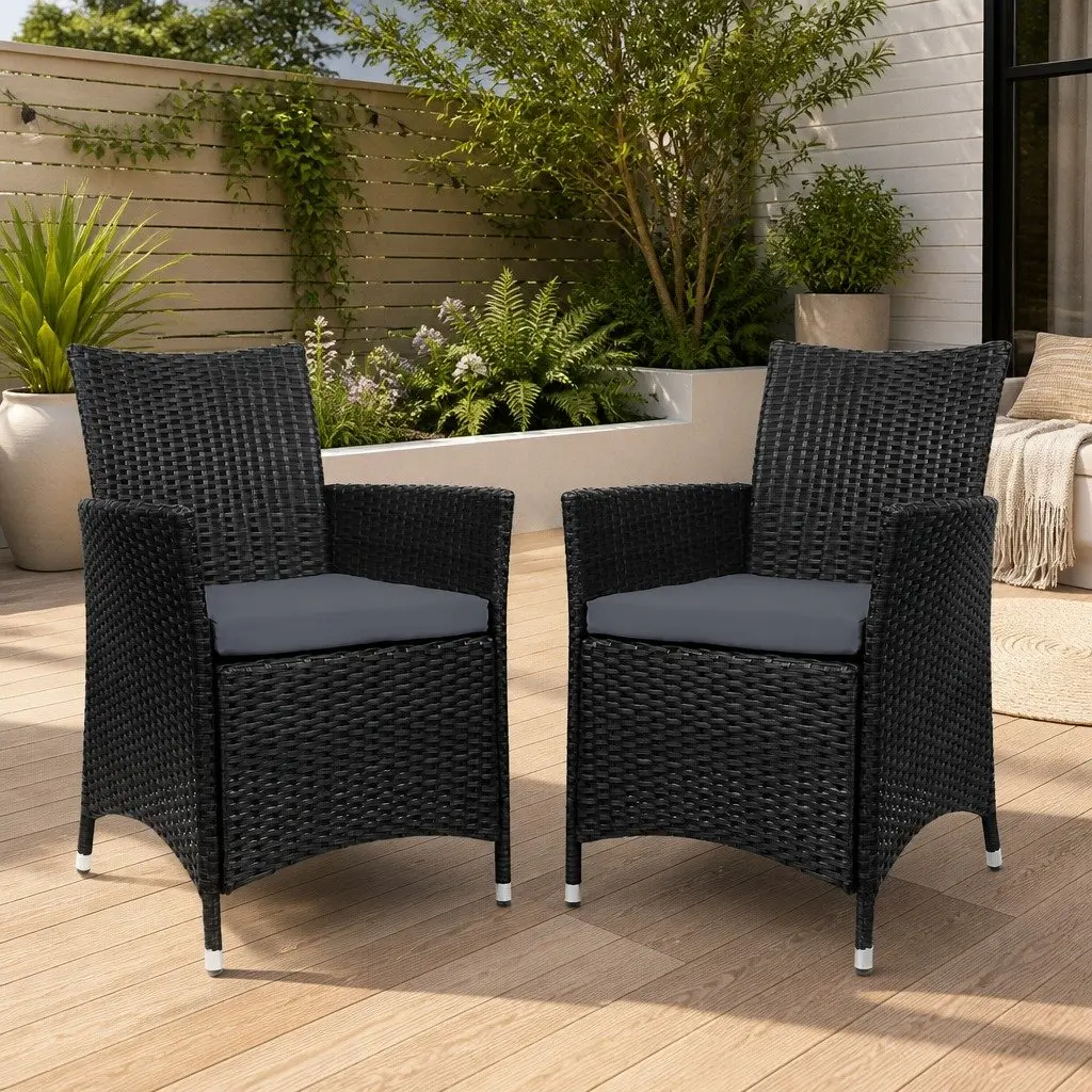 2PC Wicker Outdoor Dining Chairs Set
