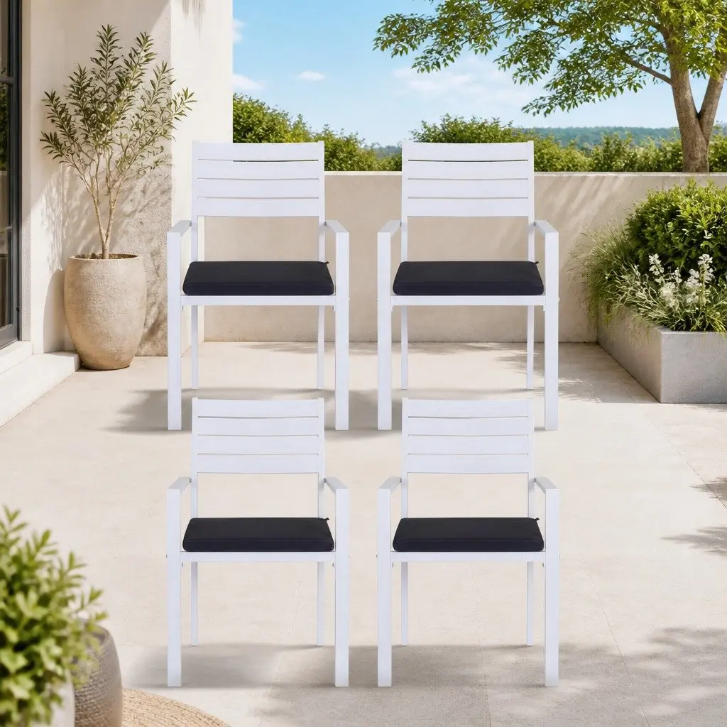Outdoor Dining Chairs Set 4 Piece Stackable Lounge Patio Furniture White