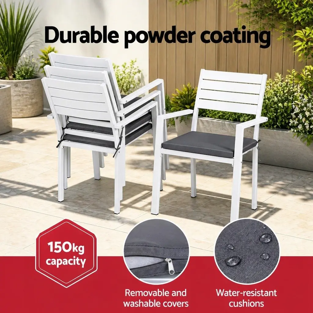 Outdoor Dining Chairs Set 4 Piece Stackable Lounge Patio Furniture White