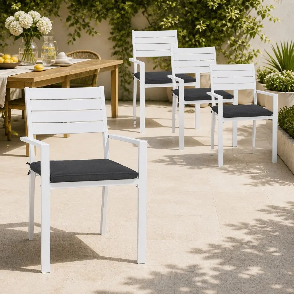 Outdoor Dining Chairs Set 4 Piece Stackable Lounge Patio Furniture White