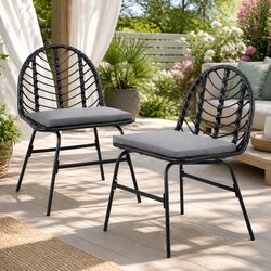 Outdoor Chairs Set of 2: 49 x 44 x 73 cm, Black Steel Frame