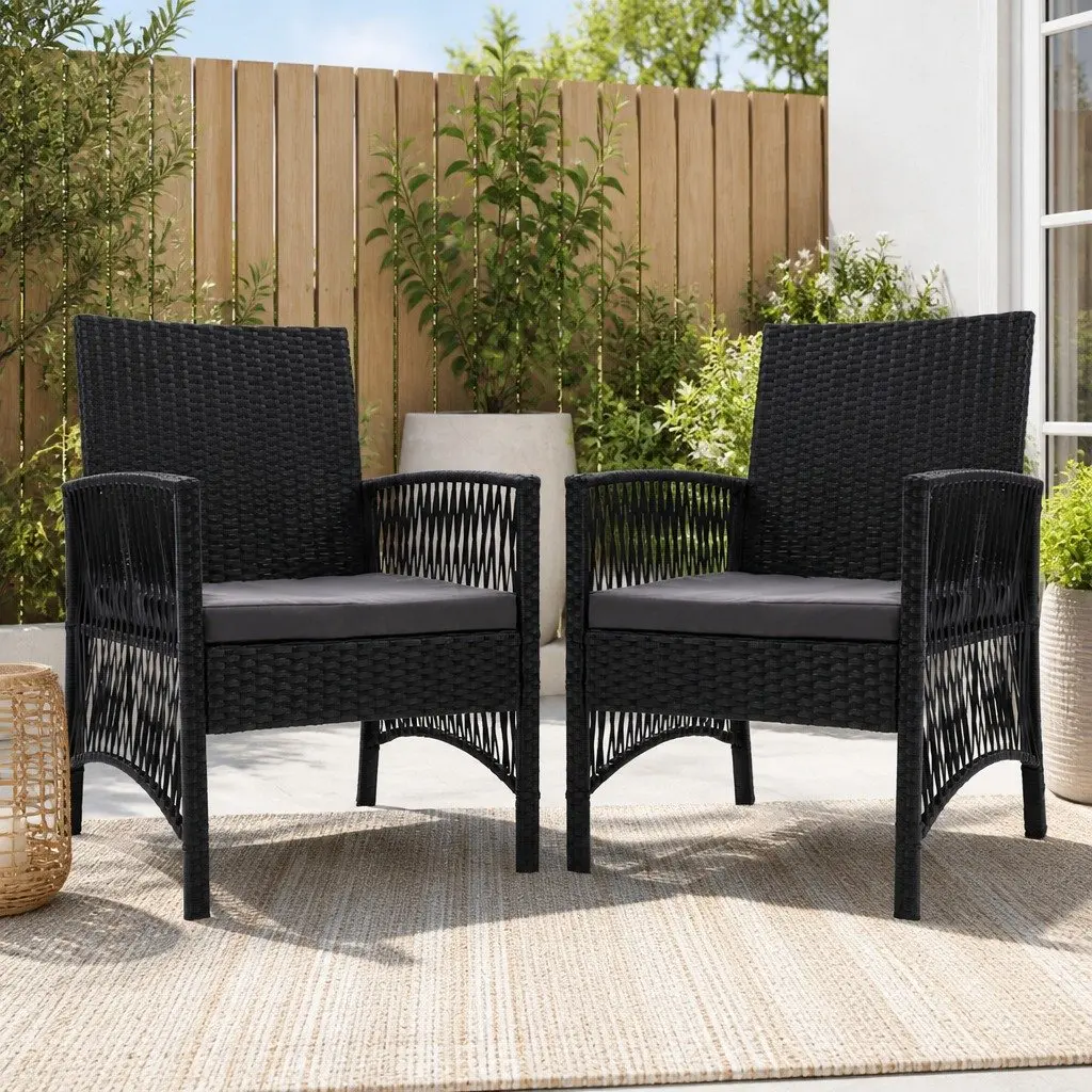2PC Outdoor Dining Chairs Patio Wicker Lounge Garden Furniture Black