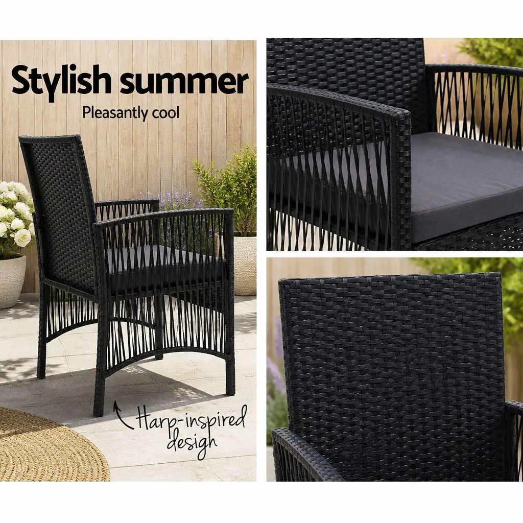 2PC Outdoor Dining Chairs Patio Wicker Lounge Garden Furniture Black