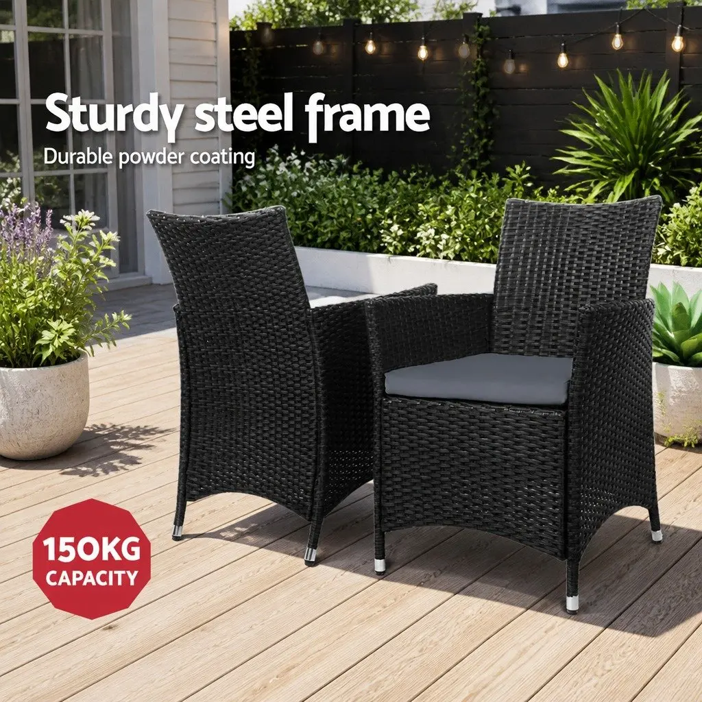 3PC Bistro Set Outdoor Furniture Glass Table Wicker Chairs Cushion Patio Garden