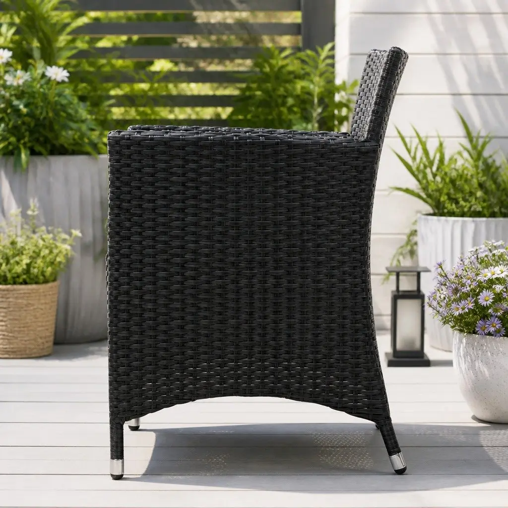 3PC Bistro Set Outdoor Furniture Glass Table Wicker Chairs Cushion Patio Garden