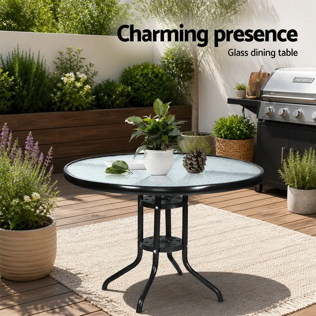 3PC Outdoor Bistro Set Black Rattan Chairs Glass Table Patio Garden Furniture