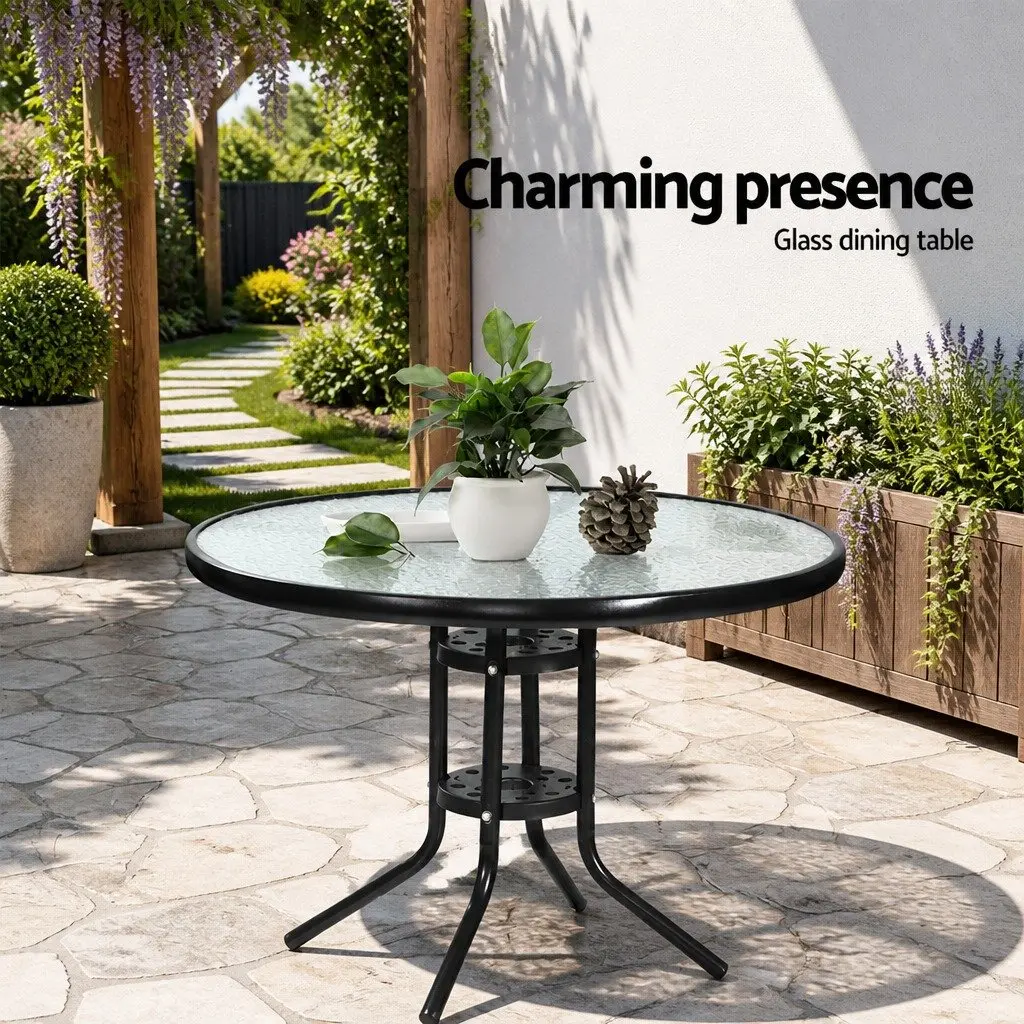 3-Piece Bistro Set Outdoor Furniture Rattan Chairs Glass Table Cushion Patio