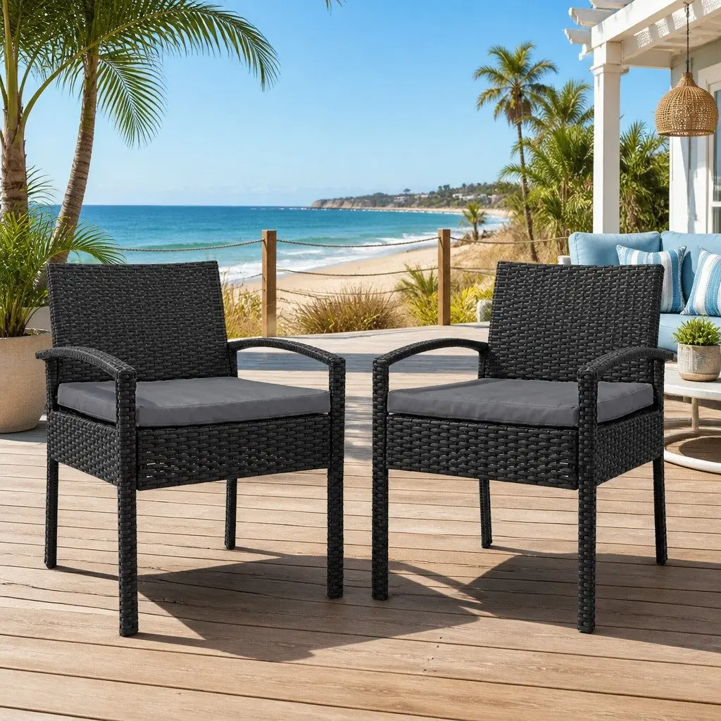 2PC Black Outdoor Dining Chairs