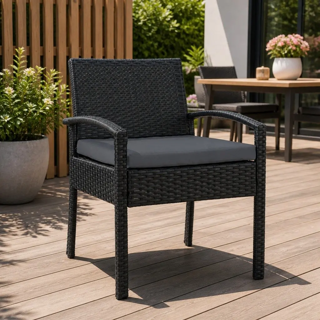 Black Outdoor Wicker Lounge Chair