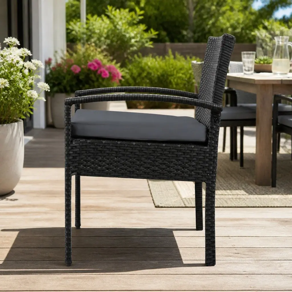Black Outdoor Wicker Lounge Chair