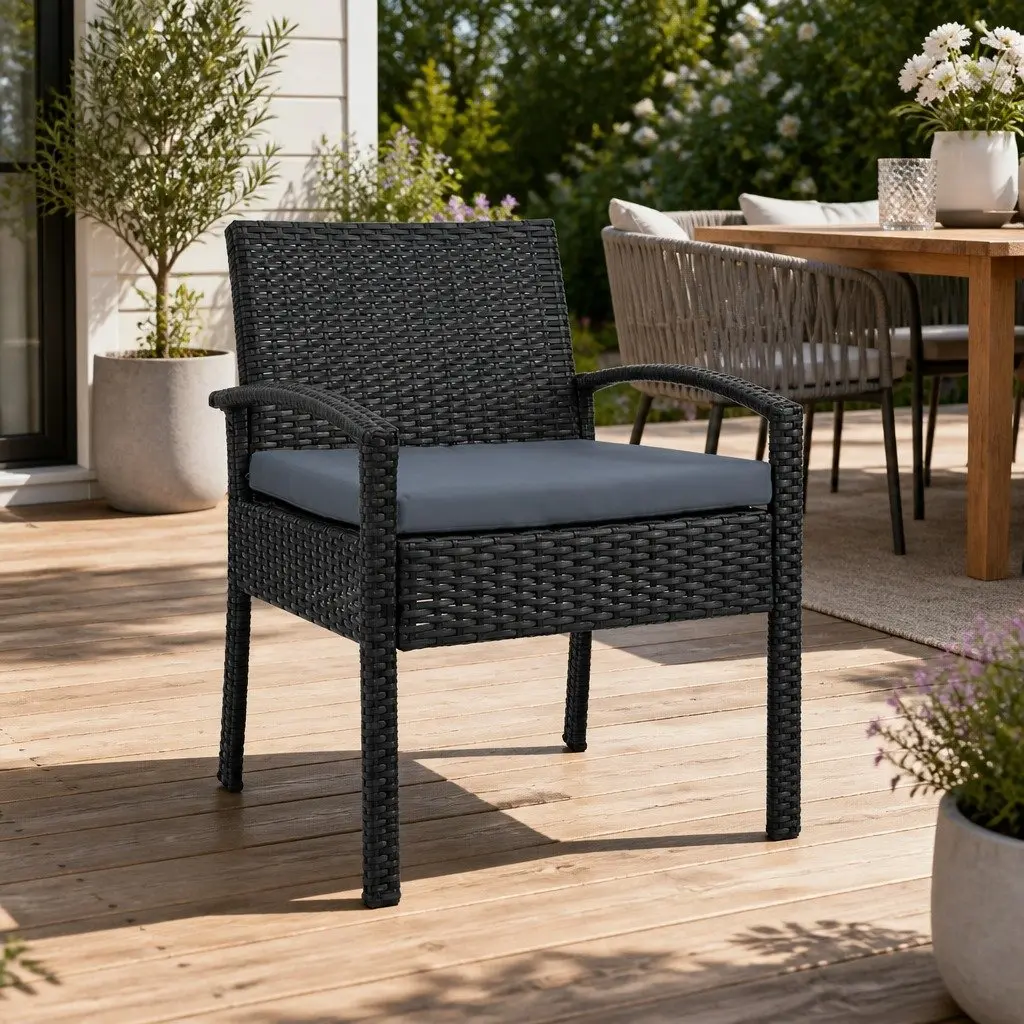 Black Outdoor Wicker Lounge Chair