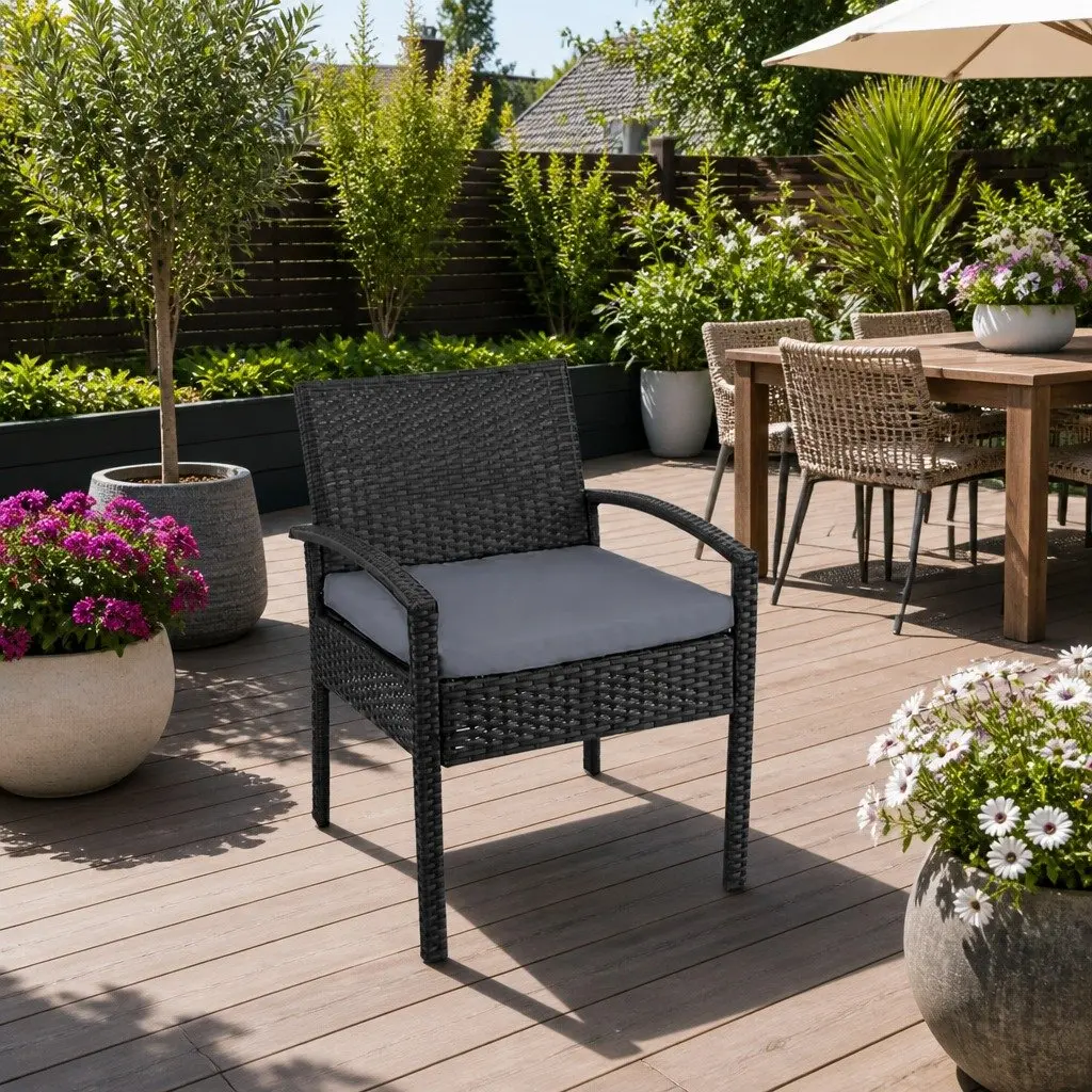 Black Outdoor Wicker Lounge Chair