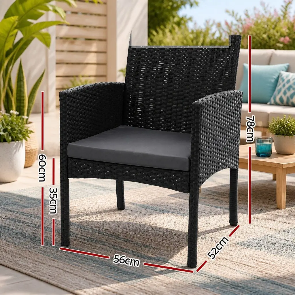 Outdoor Dining Chairs 2PC Patio Rattan Lounge Furniture Set Black PE Wicker XL