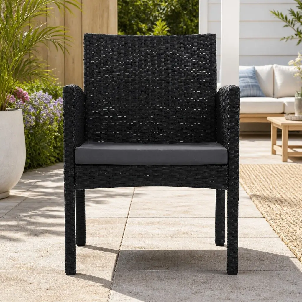 Outdoor Dining Chairs 2PC Patio Rattan Lounge Furniture Set Black PE Wicker XL