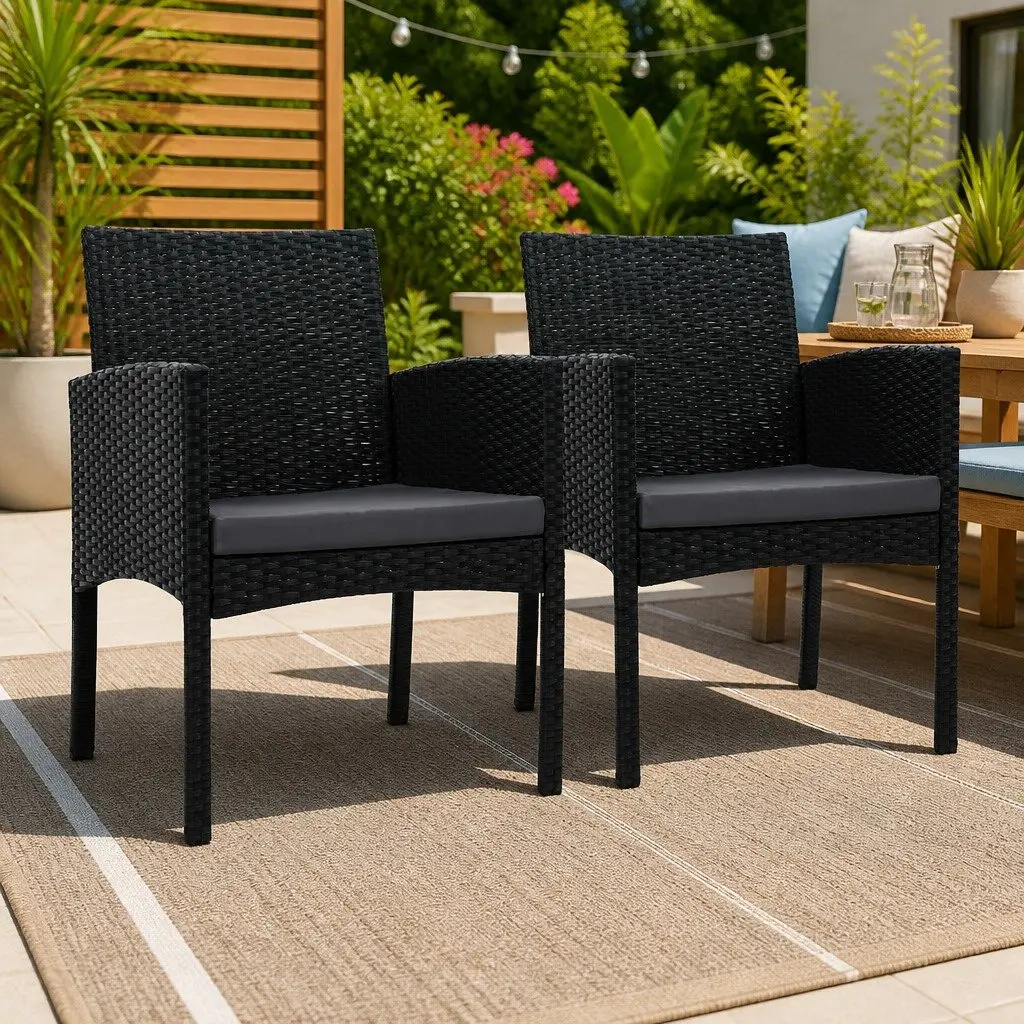 Outdoor Dining Chairs 2PC Patio Rattan Lounge Furniture Set Black PE Wicker XL