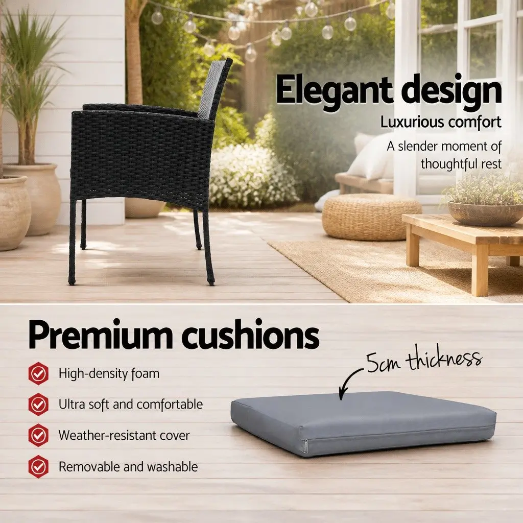 Outdoor Dining Chairs 2PC Patio Rattan Lounge Furniture Set Black PE Wicker XL