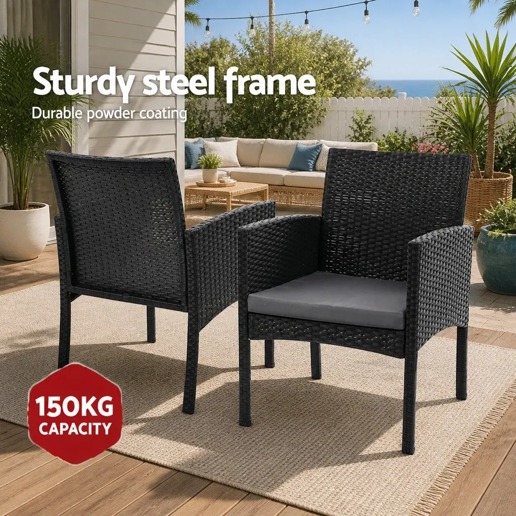 Outdoor Dining Chairs 2PC Patio Rattan Lounge Furniture Set Black PE Wicker XL