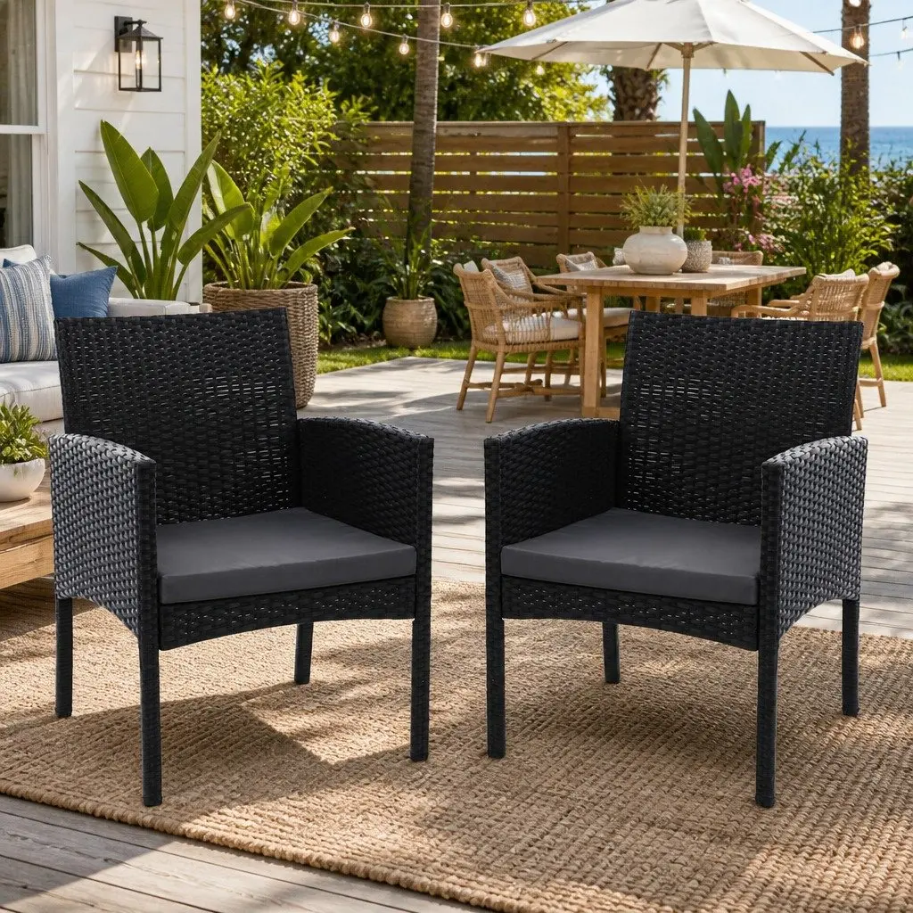 Outdoor Dining Chairs 2PC Patio Rattan Lounge Furniture Set Black PE Wicker XL