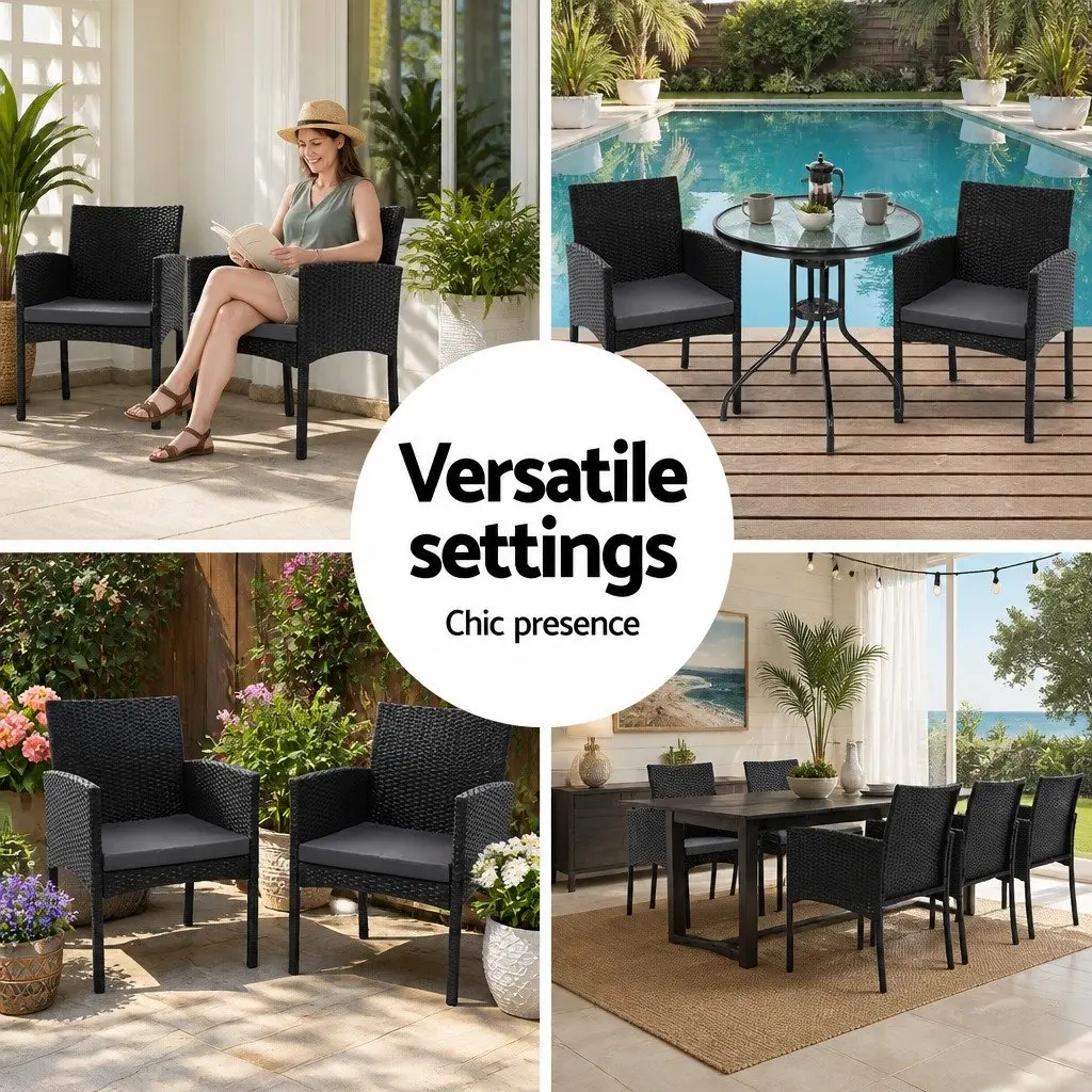 Outdoor Dining Chairs 2PC Patio Rattan Lounge Furniture Set Black PE Wicker XL
