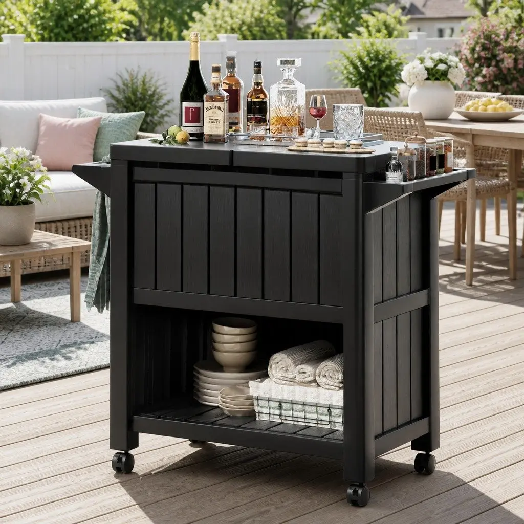 Outdoor Serving Cart with Ice Bucket Cooler 80L for Kitchen Trolley