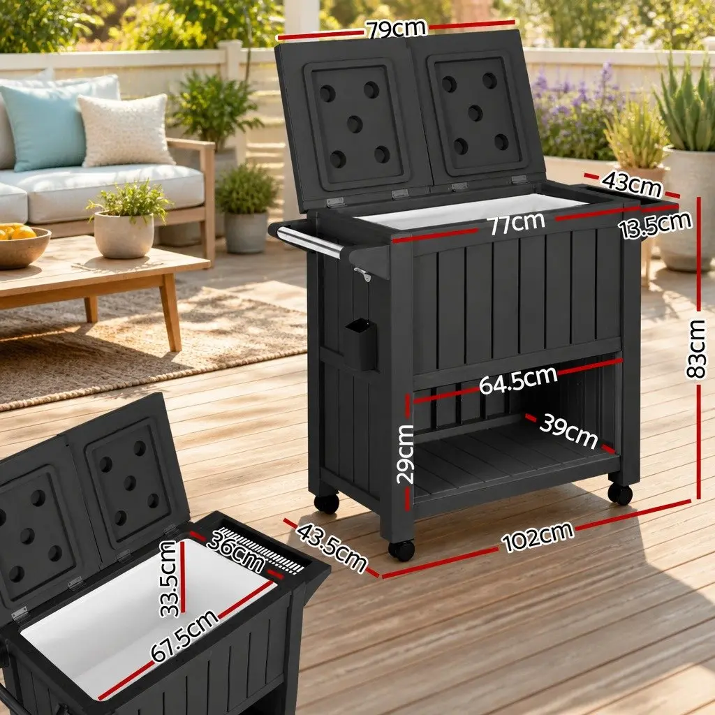 Outdoor Serving Cart with Ice Bucket Cooler 80L for Kitchen Trolley