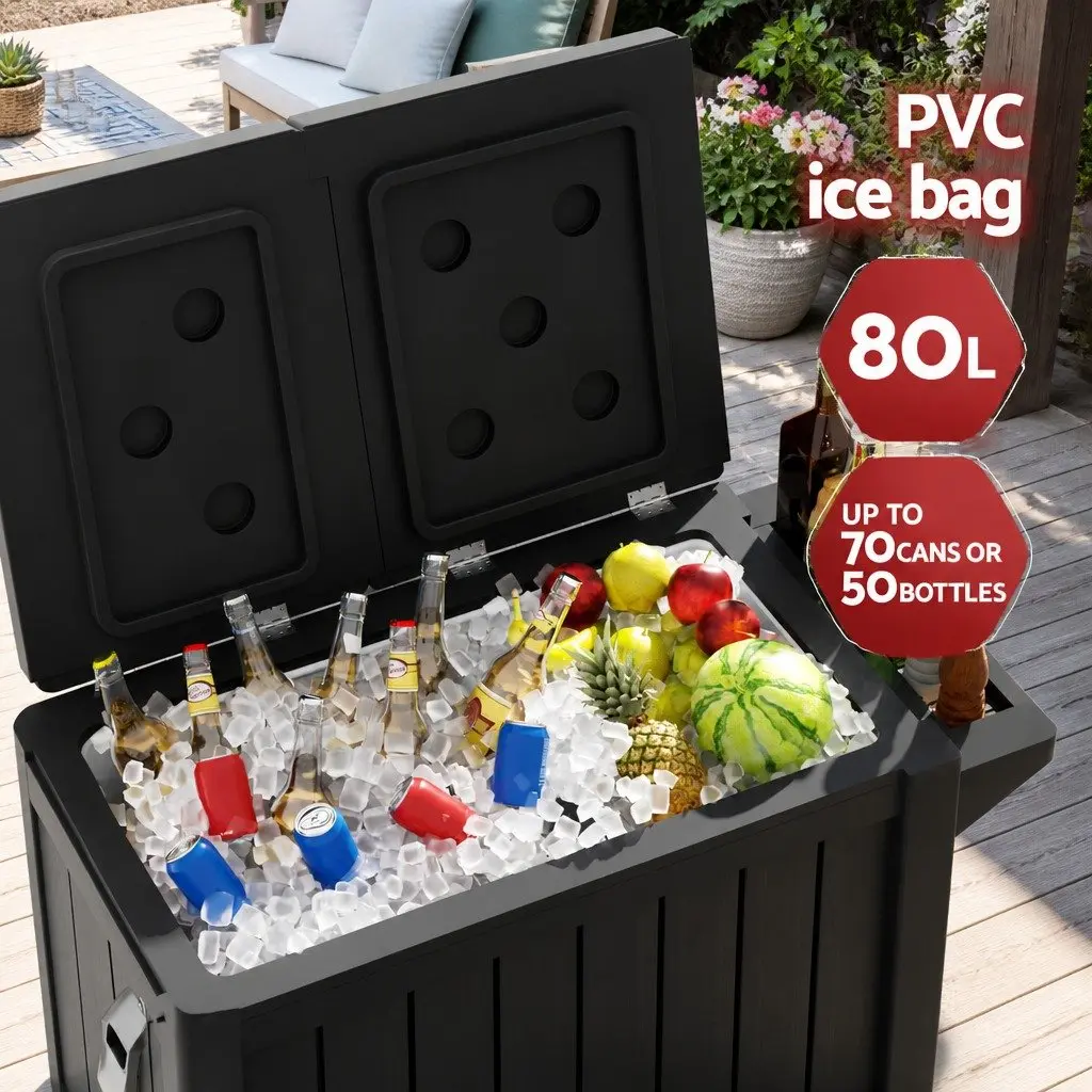 Outdoor Serving Cart with Ice Bucket Cooler 80L for Kitchen Trolley