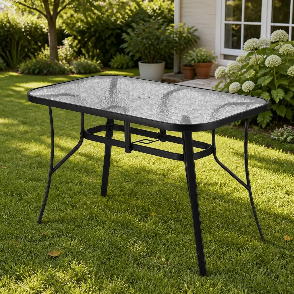 120cm Steel Frame Glass Dining Table