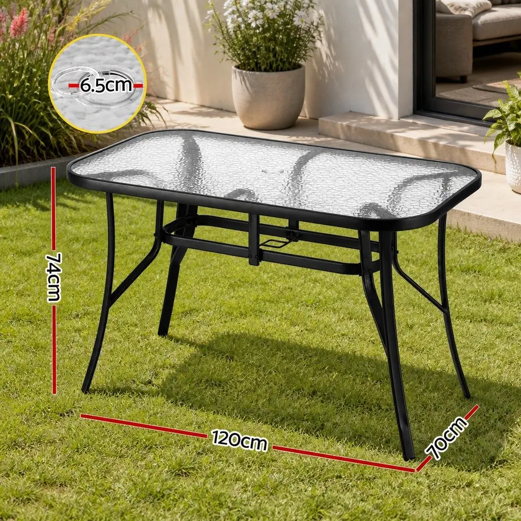 Outdoor Dining Table 120cm Steel Frame Tempered Glass Patio