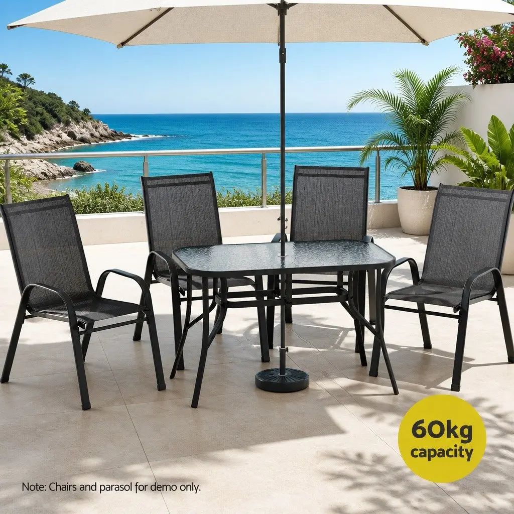 Outdoor Dining Table 120cm Steel Frame Tempered Glass Patio