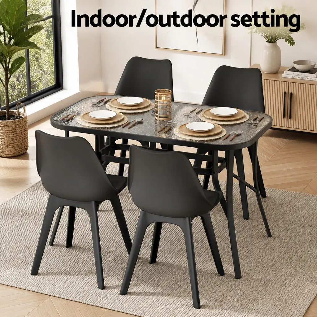 Outdoor Dining Table 120cm Steel Frame Tempered Glass Patio