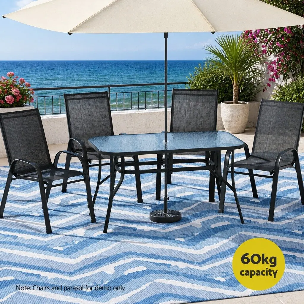 Outdoor Dining Table for Patio 140cm Black Steel Frame Tempered Glass