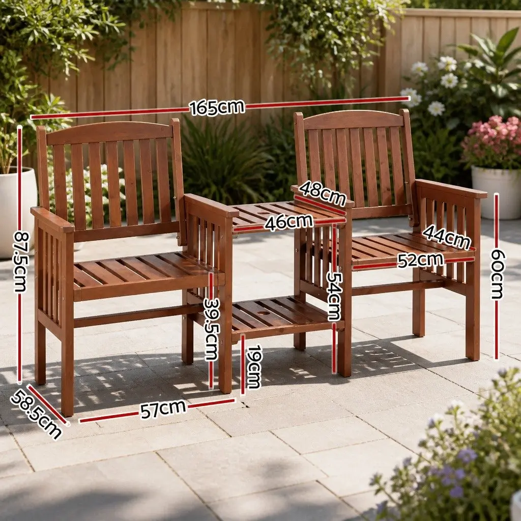 Outdoor Bench Garden Use 2-Seater Loveseat with Table Brown
