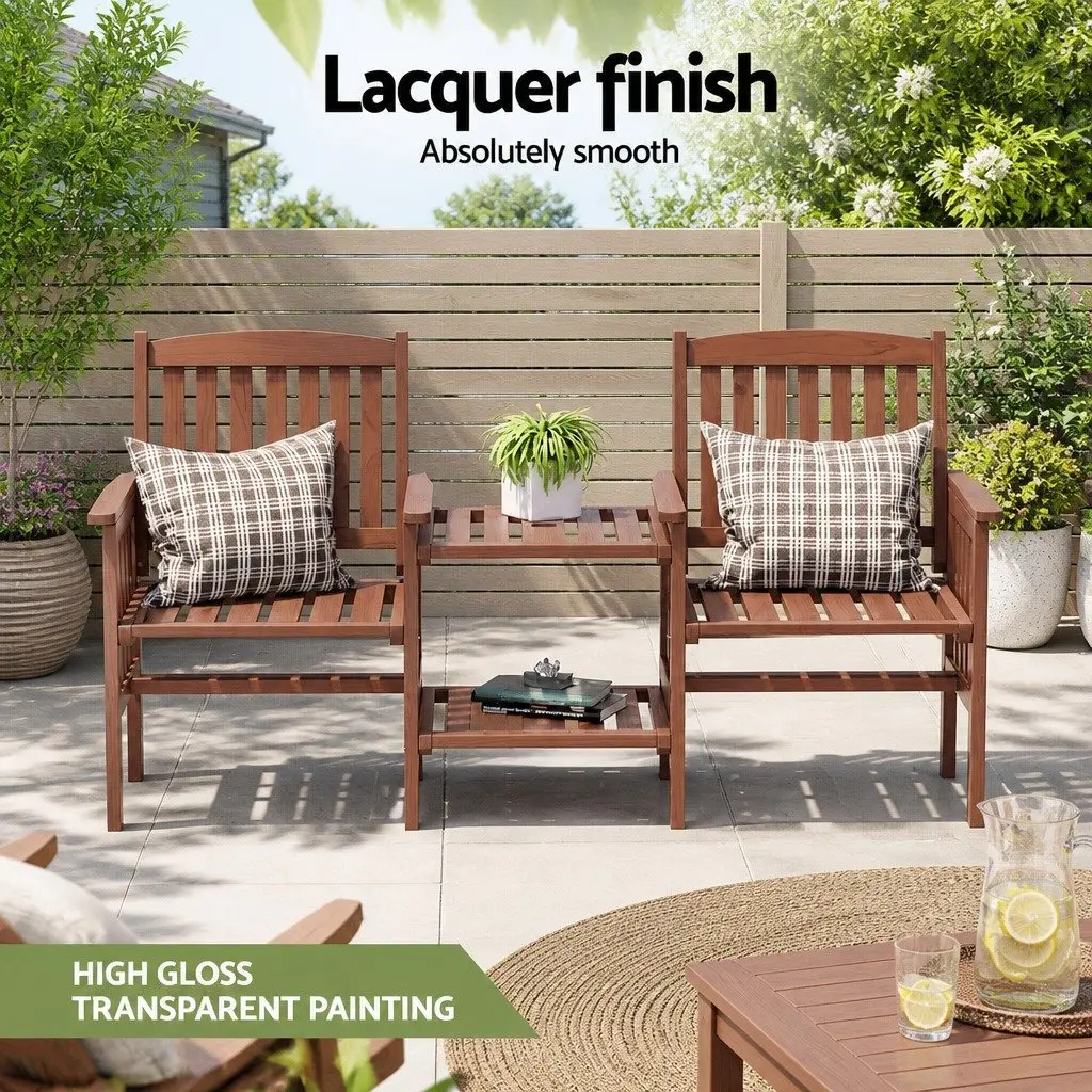 Outdoor Bench Garden Use 2-Seater Loveseat with Table Brown