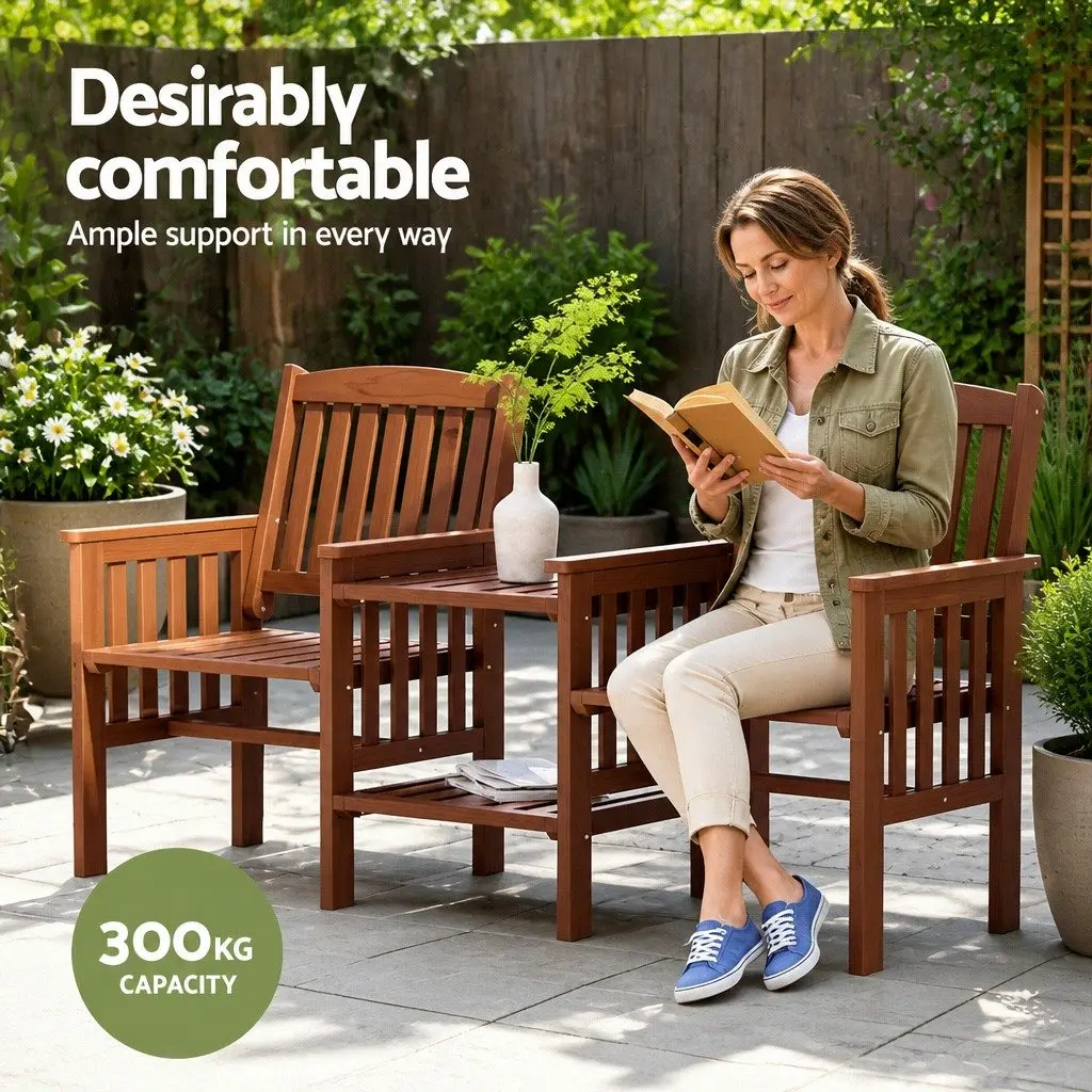 Outdoor Bench Garden Use 2-Seater Loveseat with Table Brown