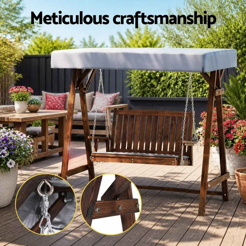 Outdoor Swing Chair Garden Bench 2 Seater with Canopy Charcoal