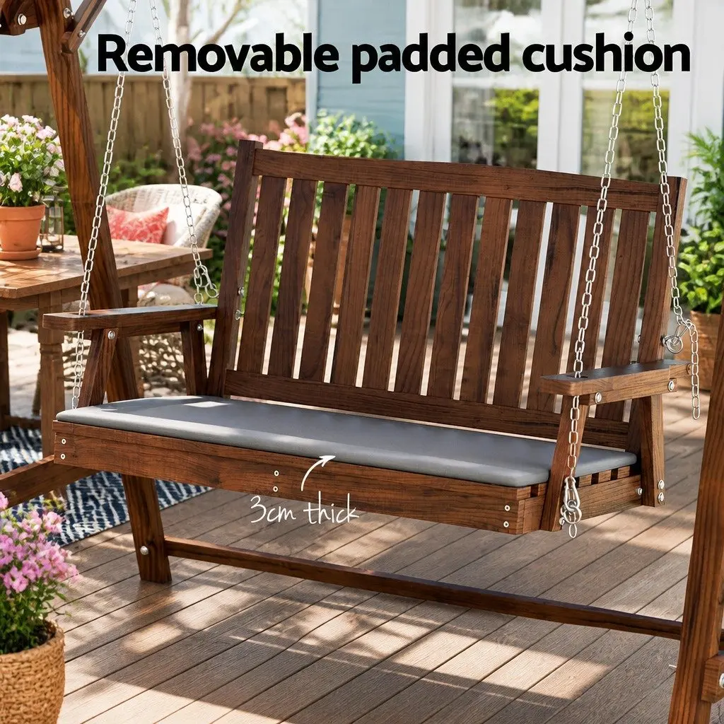 Outdoor Swing Chair Garden Bench 2 Seater with Canopy Charcoal