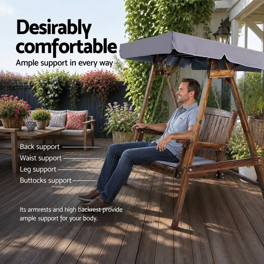 Outdoor Swing Chair Garden Bench 2 Seater with Canopy Charcoal