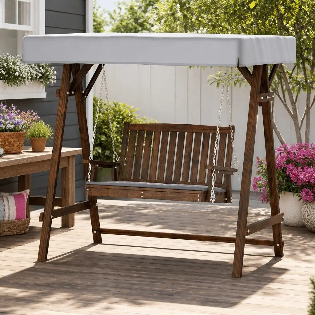 Outdoor Swing Chair Garden Bench 2 Seater with Canopy Charcoal
