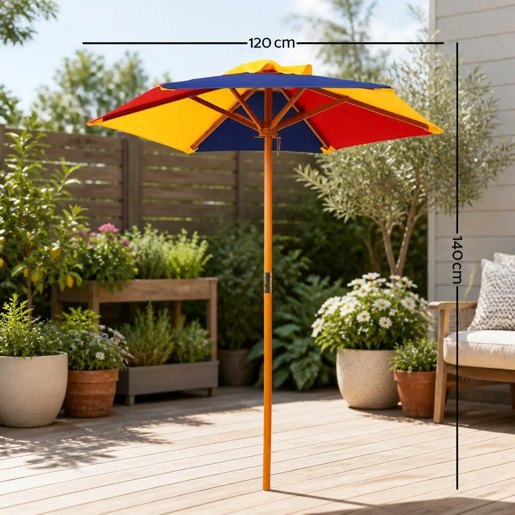 Kids Wooden Picnic Table Set with Benches Umbrella for Outdoor Indoor Play 75 x 40 cm