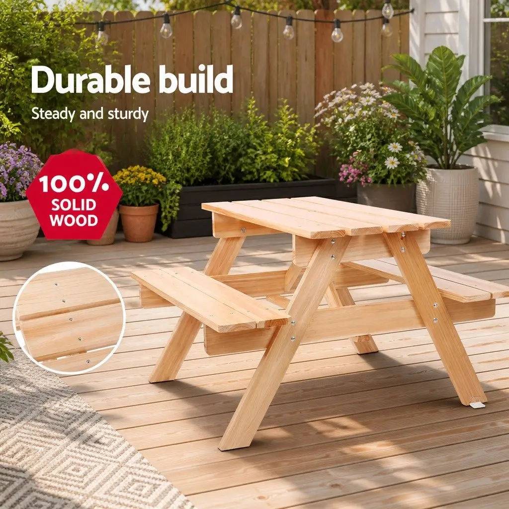 Kids Wooden Picnic Table Set with Benches Umbrella for Outdoor Indoor Play 75 x 40 cm